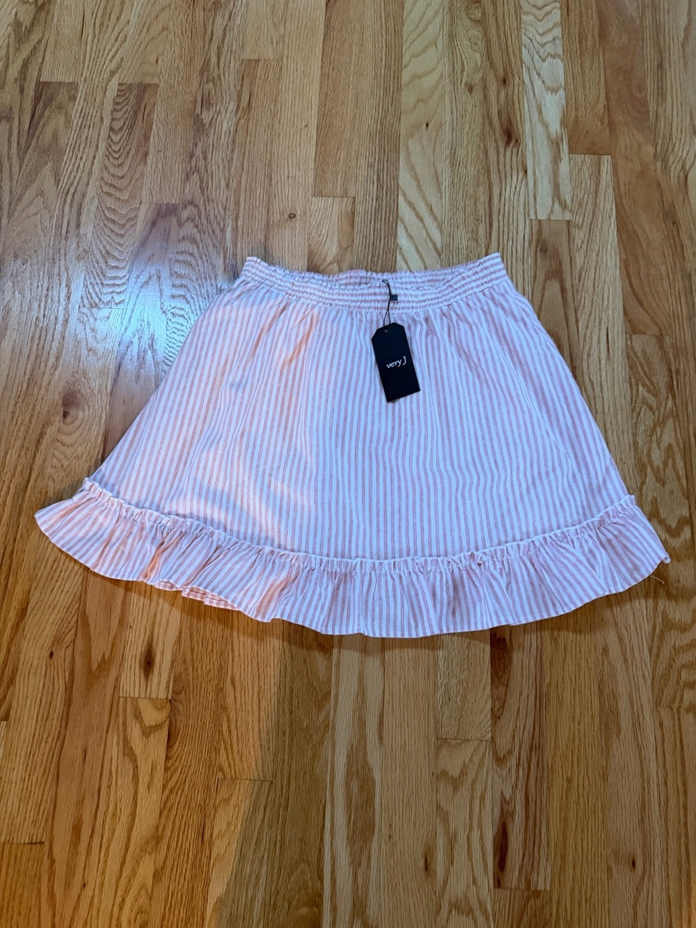 Very J Pink & White Striped Ruffle Hem Skirt
